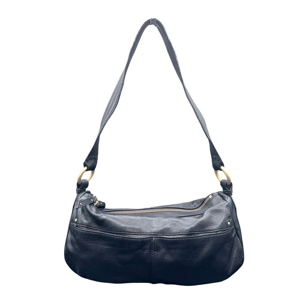 Sigrid Olsen Black Pebbled Leather Hobo Shoulder Bag Zip Top 12x5x4 barrel